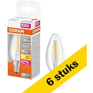 6x Osram LED lamp E14 | Kaars B35 | Filament | Helder | Dimbaar | 2700K | 4.8W (40W)