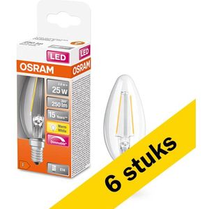 6x Osram LED lamp E14 | Kaars B35 | Filament | Helder | Dimbaar | 2700K | 2.8W (25W)