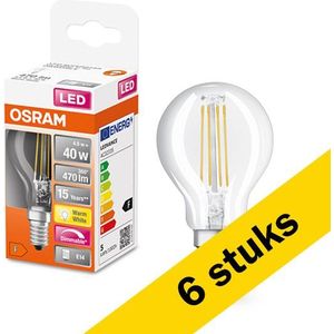 6x Osram LED lamp E14 | Kogel P45 | Filament | Helder | 2700K | Dimbaar | 4.8W (40W)