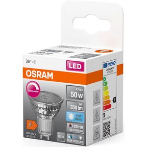 Osram Superstar Ledlamp, dimbaar, met bijzonder hoge kleurweergave (CRI90), GU10-fitting, helder glas, koudwit (4000 K), 350 lumen, vervanging voor 50 W-gloeilampen, 1 stuk