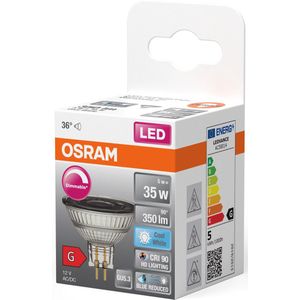 OSRAM Superstar dimbare LED lamp met bijzonder hoge kleurweergave (CRI9-), GU5.3-basis helder glas ,Koud wit (4-K), 35- Lumen, substituut voor 35W-verlichtingsmiddel dimbaar, 1-Pak