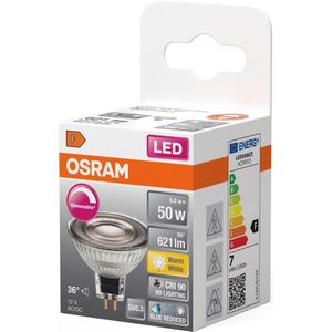 OSRAM Superstar dimbare LED lamp met bijzonder hoge kleurweergave (CRI90), GU5.3-basis helder glas,Warm wit (2700K), 621 Lumen, substituut voor 50W-verlichtingsmiddel dimbaar, 1-Pak
