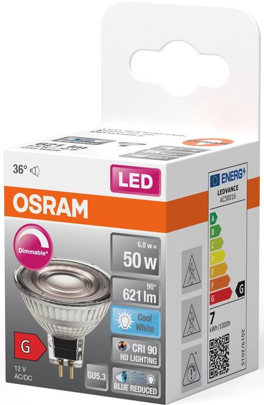 Osram - GU5,3 MR16 - LED Spot - Dimbaar - 6x 6.8W 4000K 12V 940 621Lm 36° Ø50mm