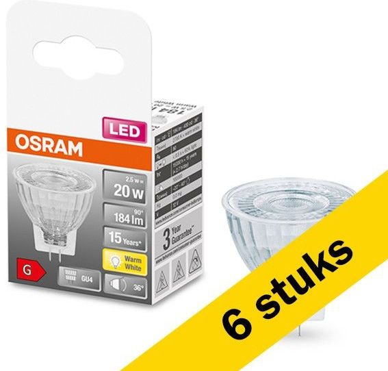 Osram - GU4 LED Spot - Warm Wit - 6 Stuks - 2,5W - 184 Lumen