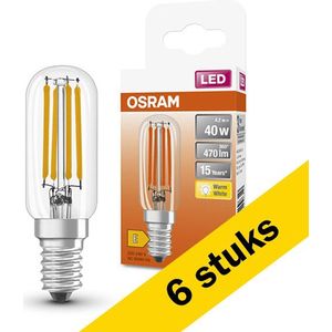6x Osram LED lamp E14 | Buis T26 | Filament | Helder | 2700K | 4.2W (40W)