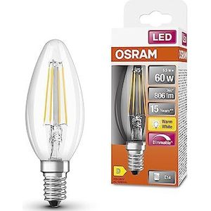 OSRAM LED Superstar Classic B60 Dæmpbar LED-lampe til E14-base, stearinlys, FIL, 806 Lumen, Warm White (2700K), udskiftning til konventionelle 60W pærer, 6-pakning pakke