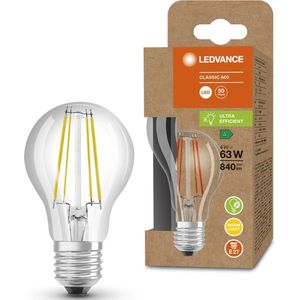 LEDVANCE Ultra-efficiënte LED spaarlamp, gloeilamp van glas met E27 fitting, warm wit (3-K), 4 Watt, vervangt conventionele 6-W gloeilamp, zeer efficiënt en energiebesparend, pakje van 1