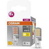 OSRAM Ster PIN LED lamp, G9-basis helder glas,Warm wit (2700K), 470 Lumen, substituut voor 40W-verlichtingsmiddel niet-dimbaar, 5-Pak