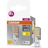 OSRAM Ster PIN LED lamp, G9-basis helder glas,Warm wit (2700K), 470 Lumen, substituut voor 40W-verlichtingsmiddel niet-dimbaar, 5-Pak