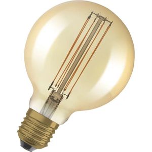 OSRAM Vintage 1906 gouden tinted ledlamp, 5,8 W, 470 lm, bol vorm met 95 mm diameter en E27 basis, warm wit licht, recht filament, dimbaar, levensduur tot 15.000 uur