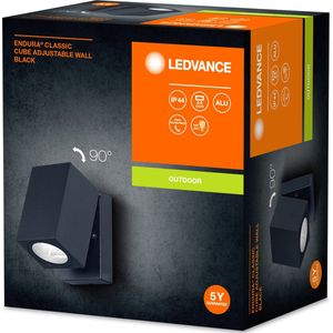 LEDVANCE ENDURA Classic Cube ADJ Wall buitenlamp, zwart, GU10-fitting (max. 35W), kan worden uitgerust met een normale of intelligente lamp, draaibare kop, IP44 bescherming