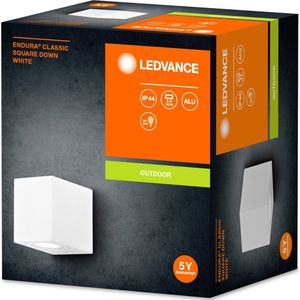 LEDVANCE ENDURA Classic Square Down buitenwandlamp, wit, GU10 voet (max 35W), kan worden uitgerust met een normale of slimme lamp, down of up/down types, IP44 bescherming