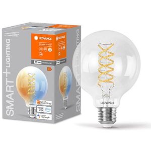 LEDVANCE SMART+ WIFI LED-Lampe, Weißglas, 8W, 806lm, Kugel-Form mit 95mm Durchmesser & E27-Sockel, regulierbares Weißlicht (2700-6500K), dimmbar, App- oder Sprachsteuerung, 15.000 Stunden Lebensdauer