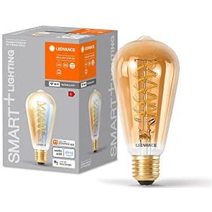 LEDVANCE SMART+ WIFI LED-Lampe, Gold-Tönung, 8W, 650lm, Edison-Form mit 64mm Durchmesser & E27-Sockel, regulierbares Weißlicht (2200-5000K), dimmbar, App- oder Sprachsteuerung, gute Lebensdauer
