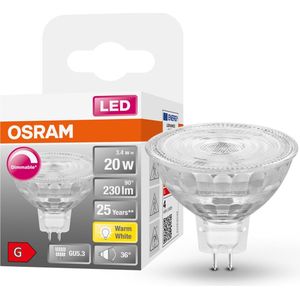 OSRAM Superstar reflectorlamp, GU5.3-basis helder glas,Warm wit (2700K), 230 Lumen, substituut voor 20W-verlichtingsmiddel dimbaar, 1-Pak