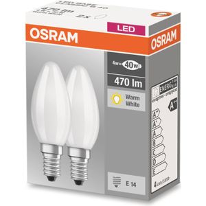 OSRAM LED BASE CLASSIC B/LED Lamp Flame Vorm: E14, 4W, 220…240V, 40W vervanging, Warm Wit, 2700K, 2pack