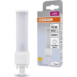 OSRAM DULUX LED D 10 EM, G24D-1, 5W, 600lm, 4000K, kold hvid lysfarve, drejeligt endestykke til retningsbestemt lys, LED-erstatning til klassiske kompaktlysstofrør med G24D-1 sokkel