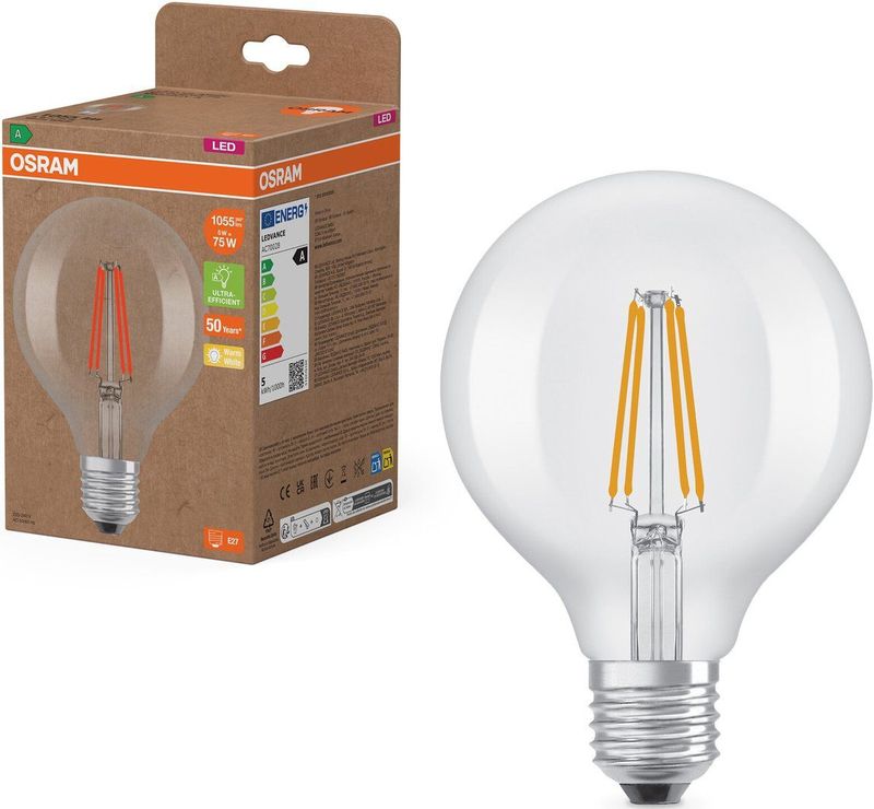 Osram - G95 Bollamp - Transparant - 9,5 cm - 5W - Warm Wit