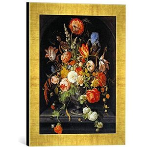 Ingelijste afbeelding van Abraham Mignon ""bloemenstilleven met insecten en twee slakken"", kunstdruk in hoogwaardige handgemaakte fotolijsten, 30x40 cm, Gold Raya