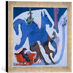 Ingelijste afbeelding van Ernst Ludwig Kirchner ""Slee fahrt"", kunstdruk in hoogwaardige handgemaakte fotolijsten, 30x30 cm, zilver Raya