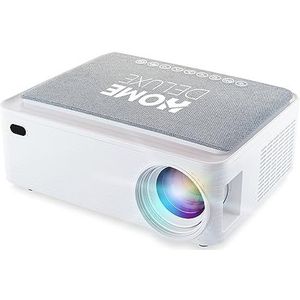 HOME DELUXE - Beamer LINO - Kleur: wit incl. stoffen kap, lichtsterkte: 400 ANSI lumen, Full HD 4K, Android V9.0, WiFi 5G, Bluetooth 5.0 - incl. draagtas