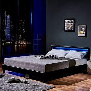 Home Deluxe - LED bed Astro - zwart, 180 x 200 cm - incl. matras en lattenbodem I gestoffeerd bed design bed incl. verlichting