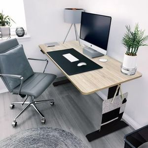 Home Deluxe - In hoogte verstelbaar bureau Lumina - frame: zwart, plaat: eiken, afmetingen: 120 x 60 cm, koolstofstaal, incl. USB-stekker en opbergtas I werkplek bureautafel