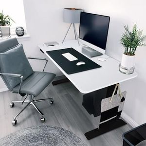 Home Deluxe - In hoogte verstelbaar bureau Lumina - frame: zwart, plaat: wit, afmetingen: 120 x 60 cm, koolstofstaal, incl. pc-houder, USB-stekker en opbergtas I werkplek bureautafel
