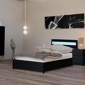 Home Deluxe - LED bed NUBE - zwart, 90 x 200 cm - incl. lattenbodem en laden I gestoffeerd bed design bed incl. verlichting