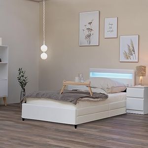 Home Deluxe - LED bed NUBE - wit, 90 x 200 cm - incl. lattenbodem en laden I gestoffeerd bed design bed incl. verlichting