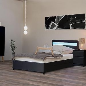 Home Deluxe - LED bed NUBE - donkergrijs, 90 x 200 cm - incl. lattenbodem en schuifladen I gestoffeerd bed design bed incl. verlichting