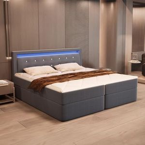 Home Deluxe - Boxspringbed ZENOVA - 180 x 210 x 106 cm, donkergrijs, incl. H2/H3 matrassen, gewatteerd hoofdeinde incl. LED-verlichting I tweepersoonsbed comfort bed