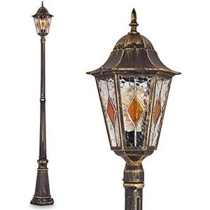 Buitenlamp Antibes, staande lamp in antiek-look, gegoten aluminium in bruin/goud met heldere glasruiten, padlamp 210 cm, E27 fitting, retro/vintage tuinlamp IP44, zonder gloeilampen