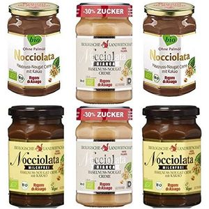 Rigoni di Asiago - 2 x Nocciolata, 2 x melkvrij & 2 x Bianca - 6 x 270 g | Notennootcrème | Hazelnootcrème zonder palmolie | Notennougat Crème zonder palmolie | Broodbeleg