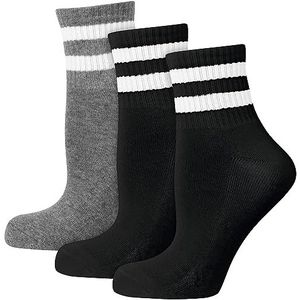 Nur Der 3 paar korte retro tennissokken met strepen van katoen gevoerde zool sportsokken korte sokken heren, zwart/grijs, 39-42 EU
