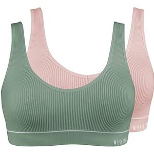 Retro bustier 2-pack sportief zonder beugel gevoerd braadlette dames, roze/kaki