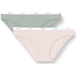 Nur Die Soft Slip 2-pack van katoen meerkleurig sportieve onderbroeken dames, kaki/roze