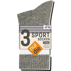 Nur Die 3 paar retro tennissokken, hoge sportsokken met strepen van ademend katoen voor dames, wit/grijs/zwart, 42 EU