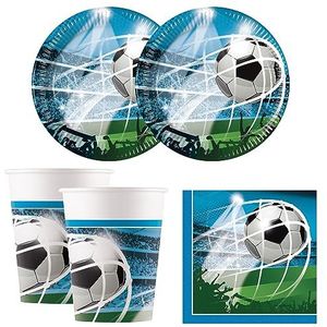 Procos 10215300DY - Partyset Voetbal, 52-delig wegwerp partyservies voor verjaardags- en themafeestje, tafeldecoratie