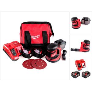 Milwaukee M18 BOS125-502B Li-Ion Accu Excentrische Schuurmachine set (2x 5.0Ah Accu) In Tas - 125mm