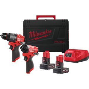 Milwaukee accu slagboormachine / slagschroevendraaier set - M12 POWERPACK - 12V - incl. 4.0 Ah accu's [2x] en lader in HD BOX