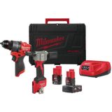 Milwaukee M12 FPP2D2-422X 12V Li-ion Accu Subcompacte Slagboormachine (FPD2-0) En Subcompacte Blindklinknageltang (1x4.0Ah & 1x2.0Ah) In HD Box