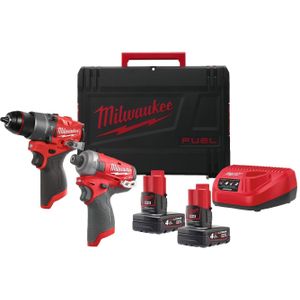 Milwaukee M12 FPP2E2-402X | M12 FUEL powerpack (M12 FPD, M12 FQID, 2 x M12B4 accu, 1 x C12C lader, 1 x HD Box) - 4933480594 4933480594