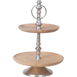 Etagere - 2-laags - hout/rvs - H38 x D20/25 cm