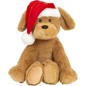 Pluche Hondje met rode Kerstmuts - Hondenknuffel - Pluche Knuffel - Kerst hondje - Hoog 35cm