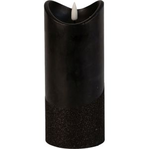 LED Kaars - stompkaars - zwart - wax - 3D lont - H17,5 x D7,5 cm - warm wit licht
