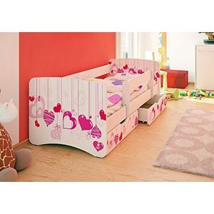 Beste voor kinderen kinderbed met GAURDRAILS en met 2 laden en met 10 cm matras TÜV gecertificeerde Super Selectie 4 maten vele ontwerpen (90x200, hart)