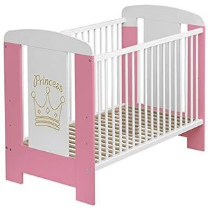 Best For Kids Complete set babybed in 3 kleuren: wieg, baby crib met 10 cm schuimmatras, TÜV-gecertificeerd - kinderbed, babybed wit, 60x120 cm, 4-delig (Pink Princess met matras)