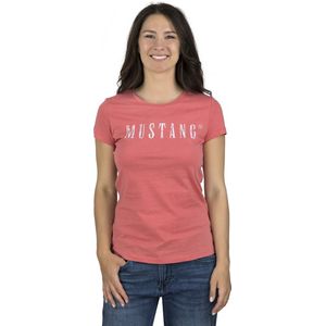 Mustang - Alexia C Logo - T-shirt - Rood - Slim Fit - Korte Mouwen - 100% Katoen