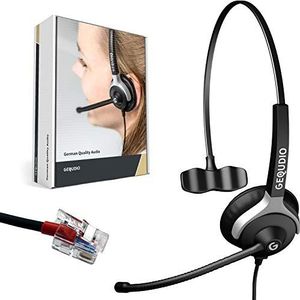 GEQUDIO Headset compatibel met Yealink, Snom, Avaya, Grandstream telefoon, inclusief RJ-kabel, hoofdtelefoon en microfoon met reservebekleding, bijzonder licht 60 g (1 oor)